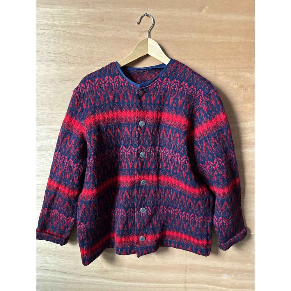 Jersey Modelle Women Red Blue Geometric Pattern Knit Cardigan Sweaterr